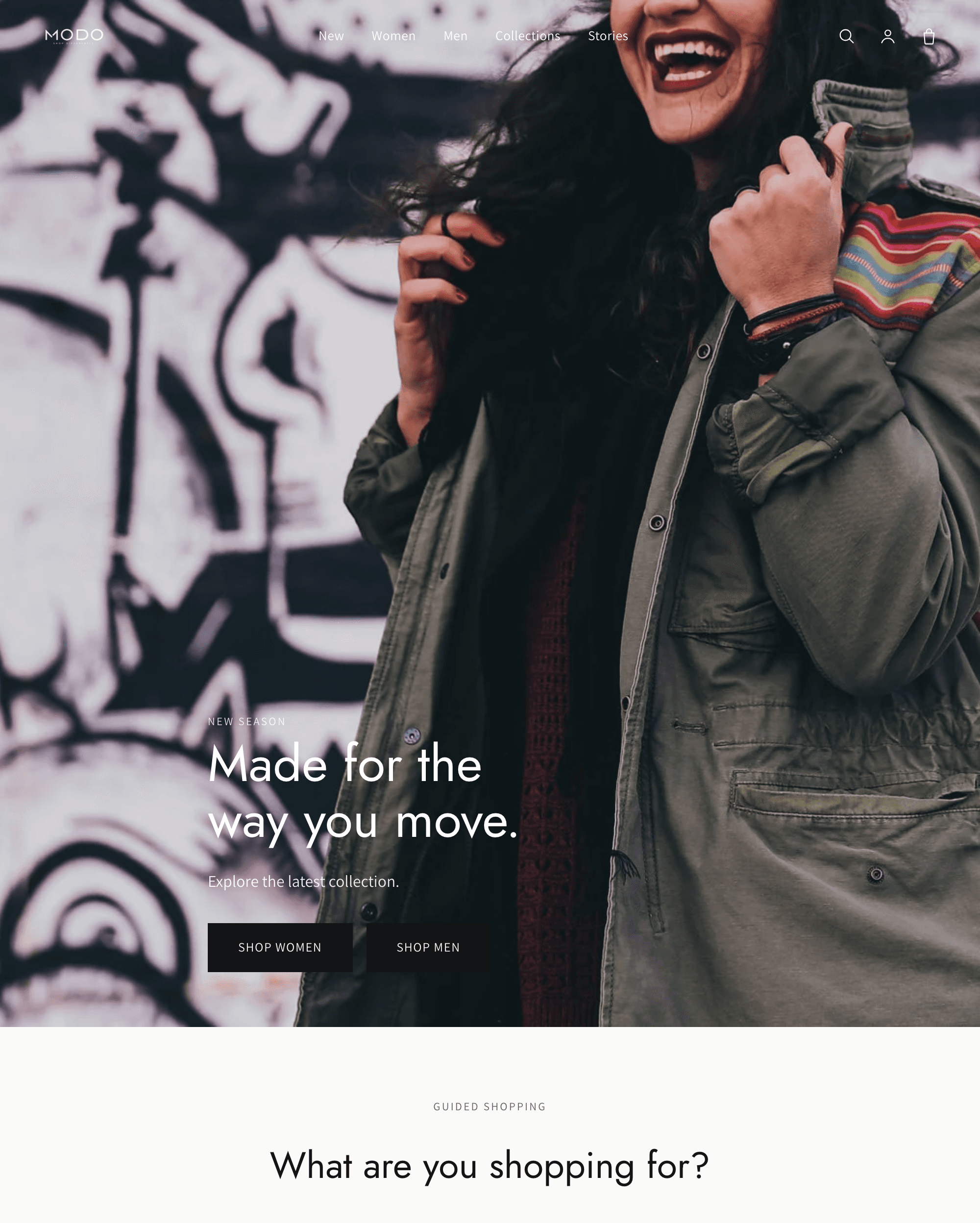MODO Shopify theme desktop homepage